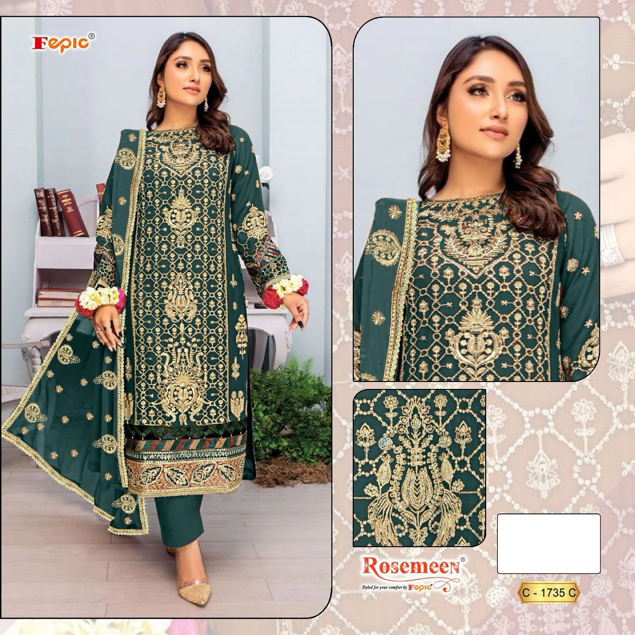 Fepic Rosemeen Designer Pakistani Suit D.No.C-1735-C