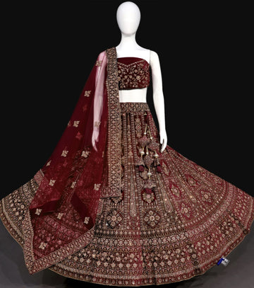 Beautiful Designer Wedding Wear Bridal Velvet Lehenga Choli