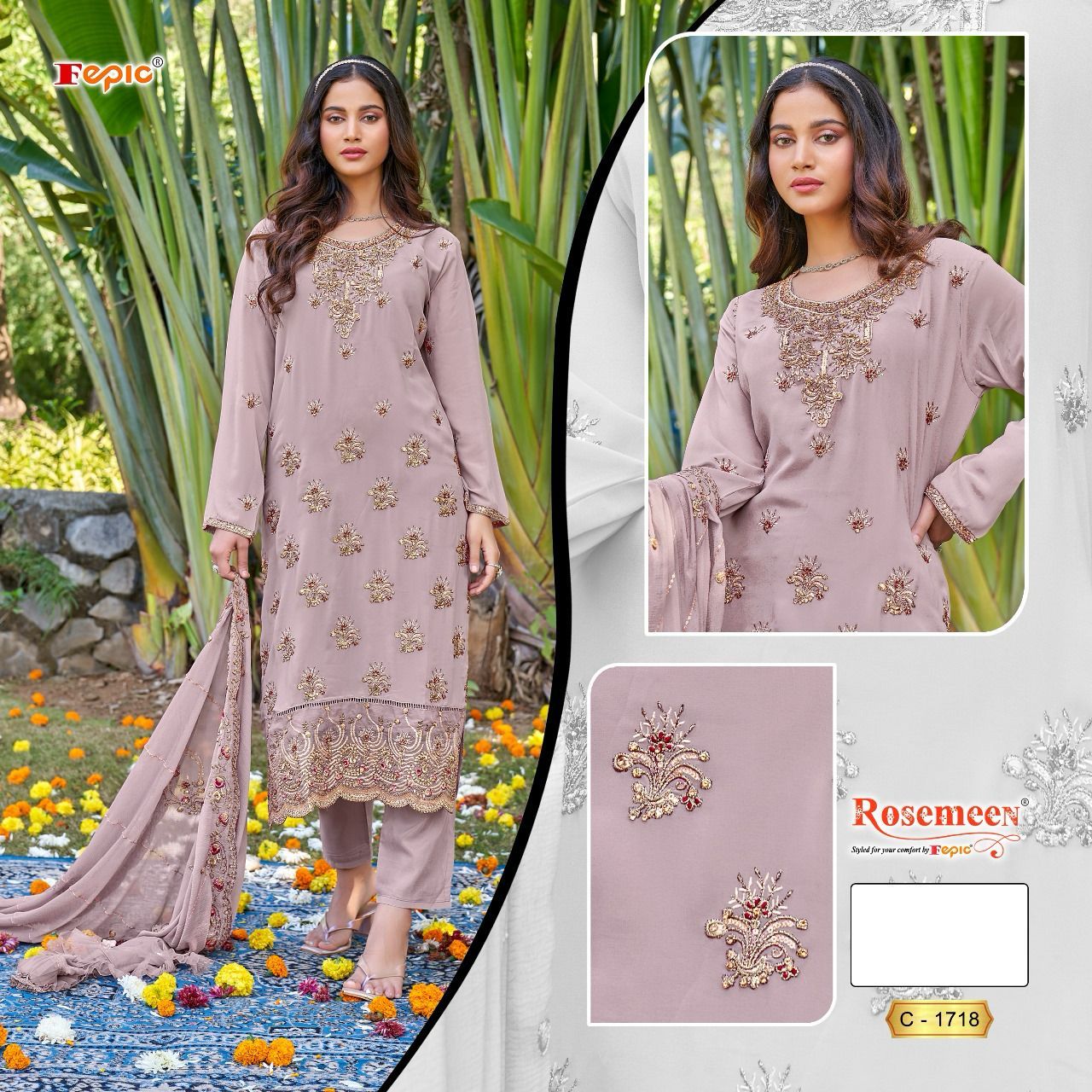 Fepic Rosemeen Designer Pakistani Suit D.No.C-1718-A