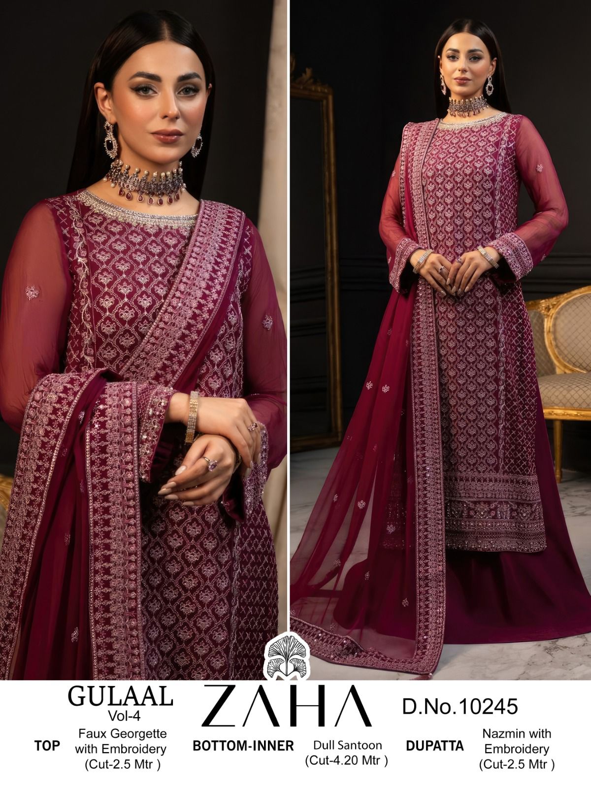 Zaha Gulaal Vol-4 Designer Pakistani Suit D.No.10245