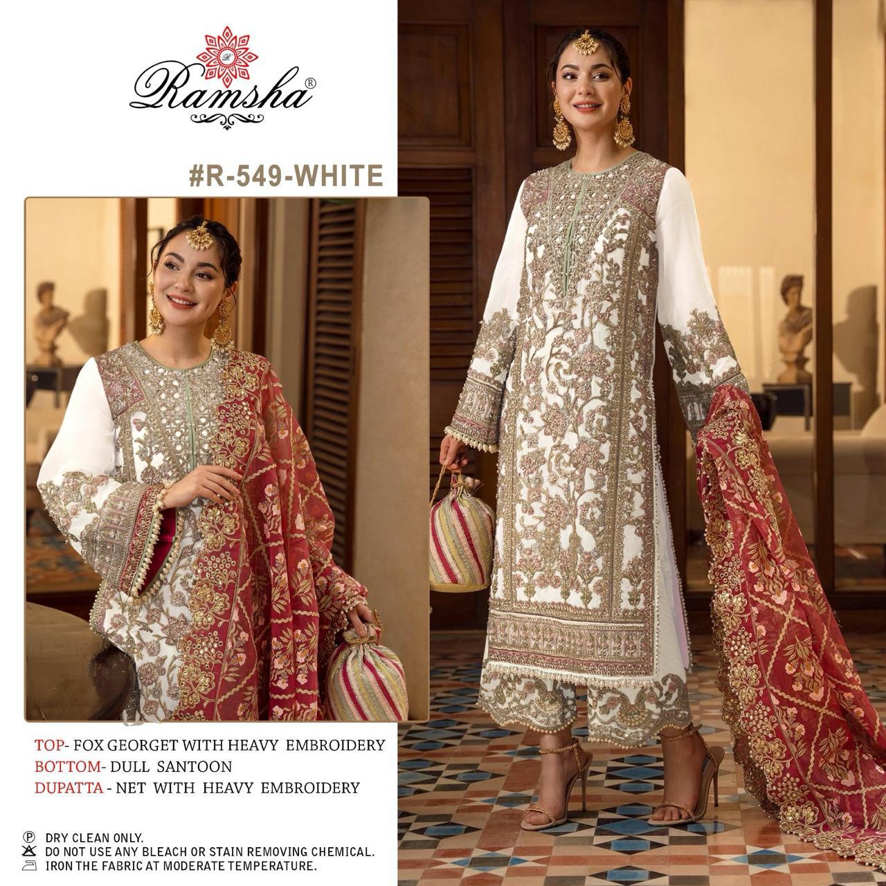 Ramsha Presents Designer Wedding Wear Pakistani Suit D.No.R-549 White