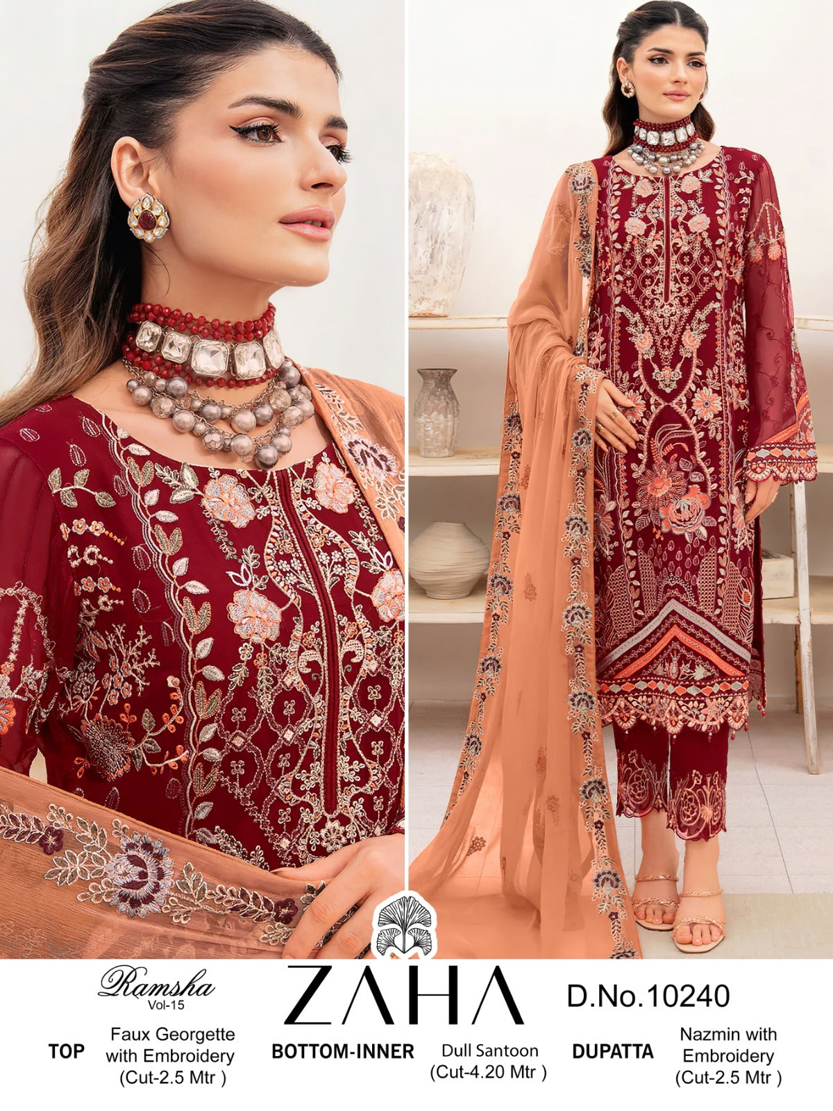 Zaha Ramsha Vol 15 Designer Pakistani Suit D.No.10240