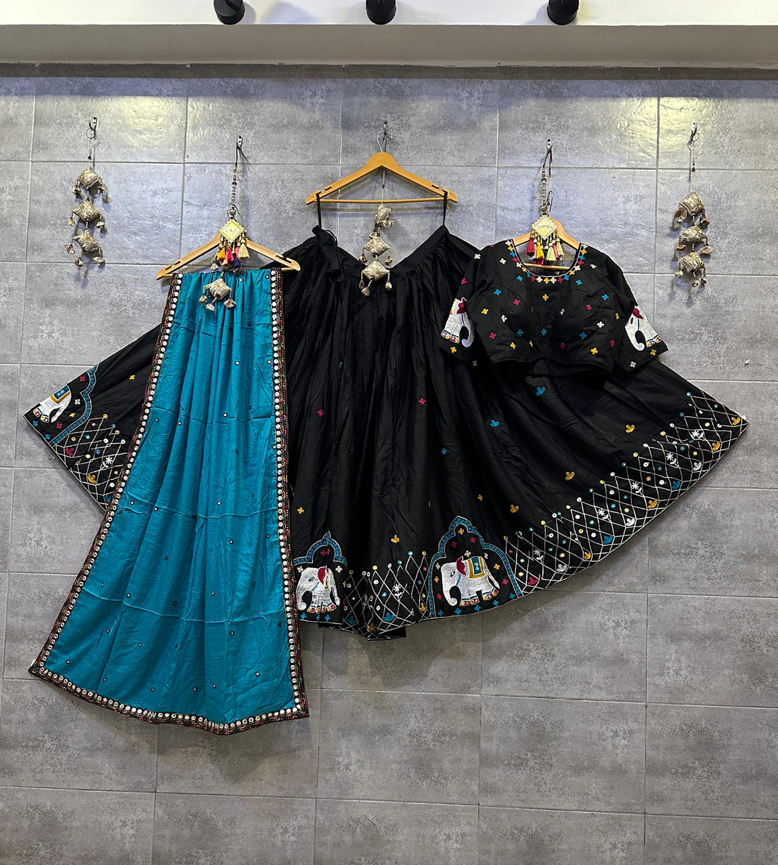 Traditional Black and Blue Gamthi Work Chaniya Choli for Navratri