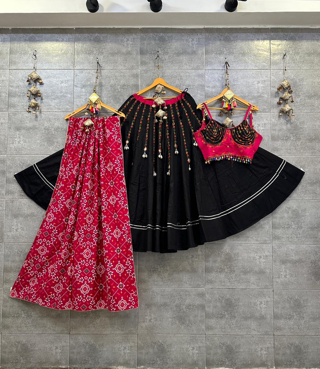 Black Pure Jaam Cotton Silk Chaniya Choli with Patola Dupatta