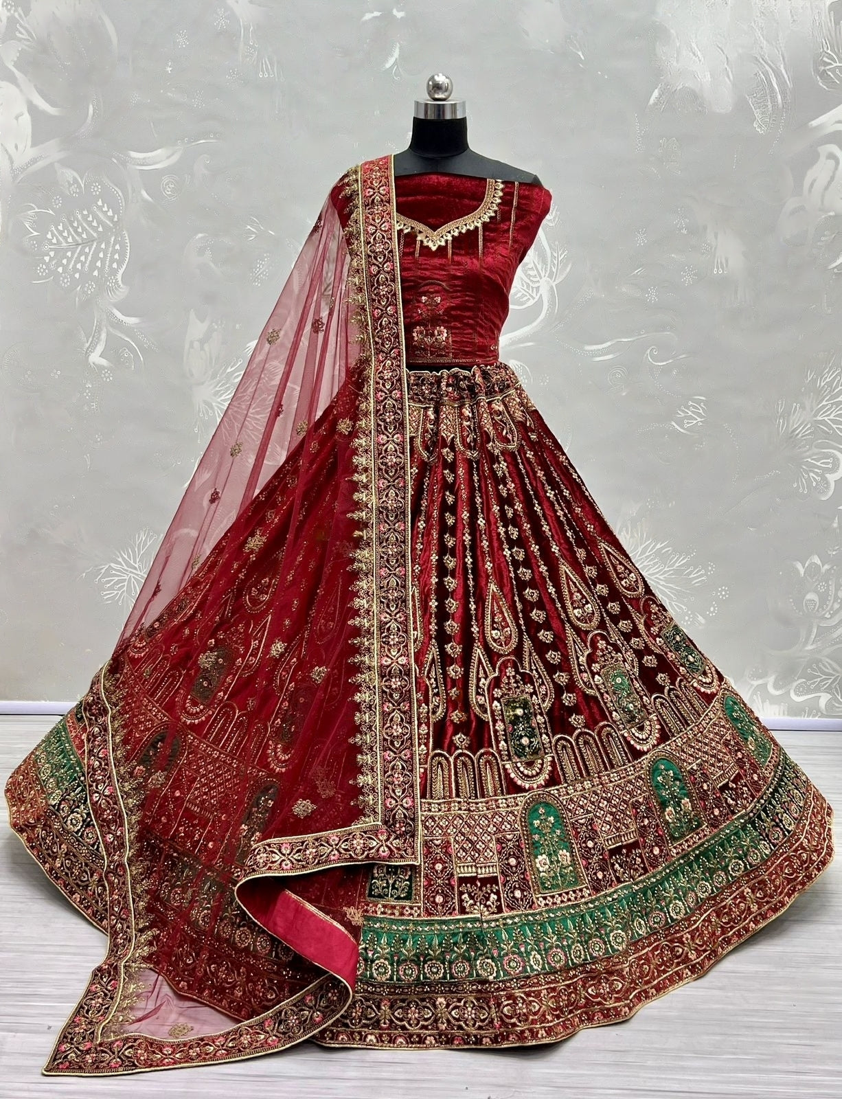 Bridal Velvet Embroidered Lehenga Choli D.No 2491-A