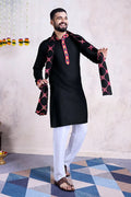 Black Color Beautiful Designer Special Mens Wear Kurta with Dupatta