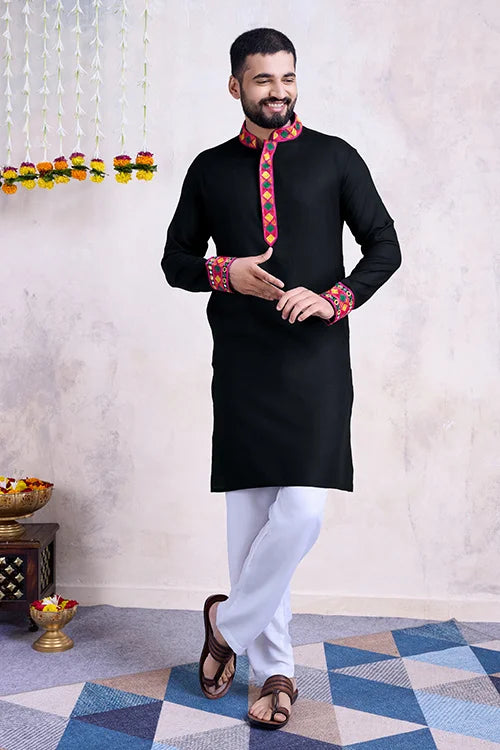 Black Color Beautiful Designer Special Mens Wear Kurta with Dupatta