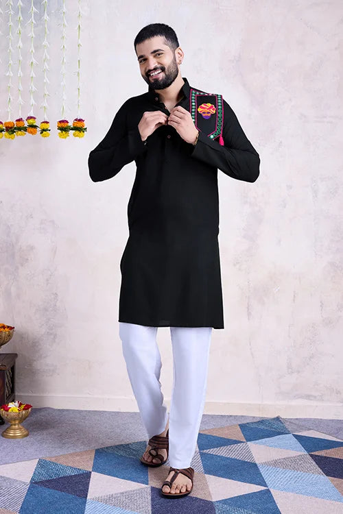 Black Color Rayon Navratri Special Men's Wear Kurta Collection