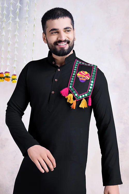 Black Color Rayon Navratri Special Men's Wear Kurta Collection