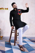 Black Color Rayon Navratri Special Men's Wear Kurta Collection