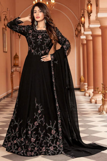 Beautiful Designer Black Faux Georgette Anarkali Suit