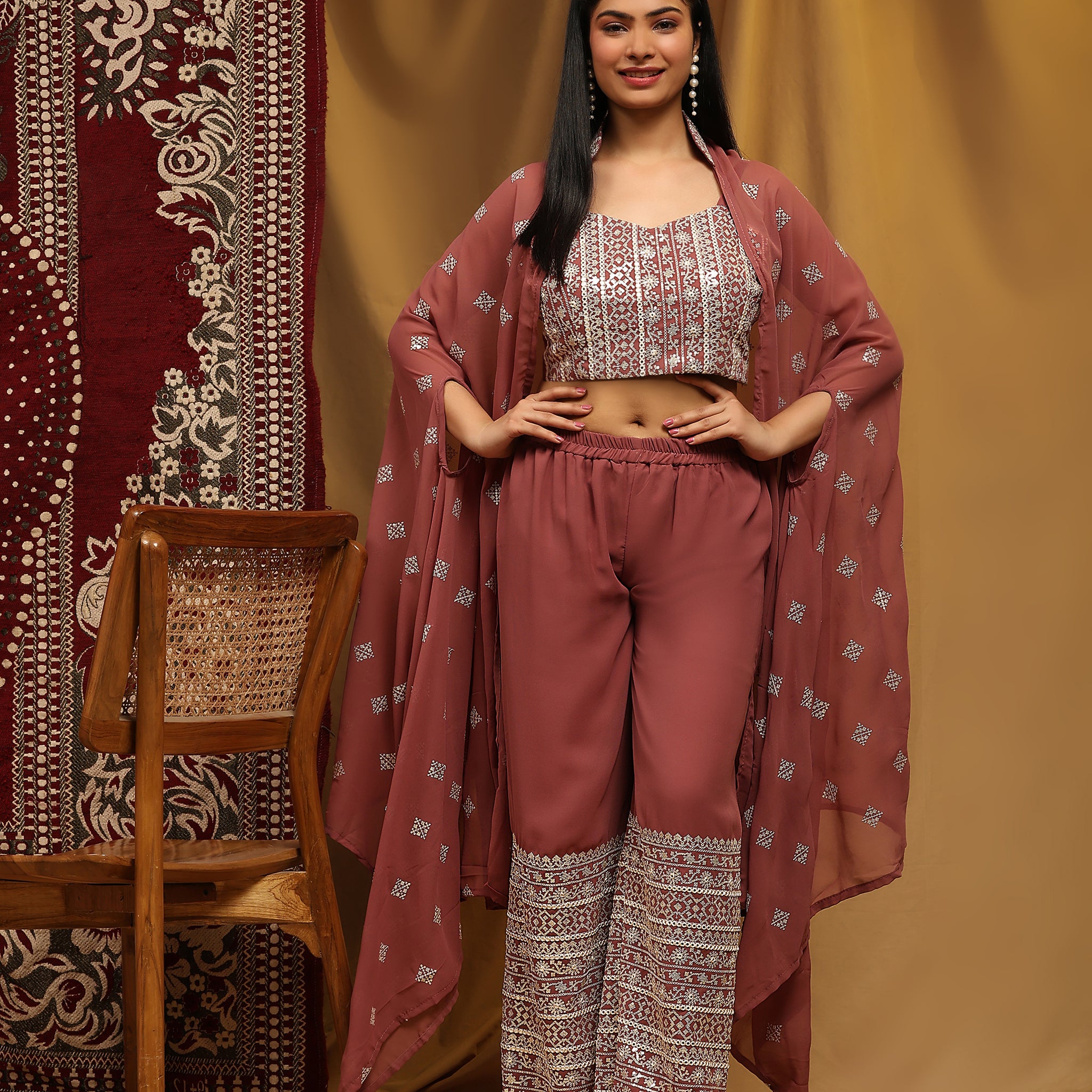 Beautiful Designer Occasion Wear Western Style Plazzo Suit