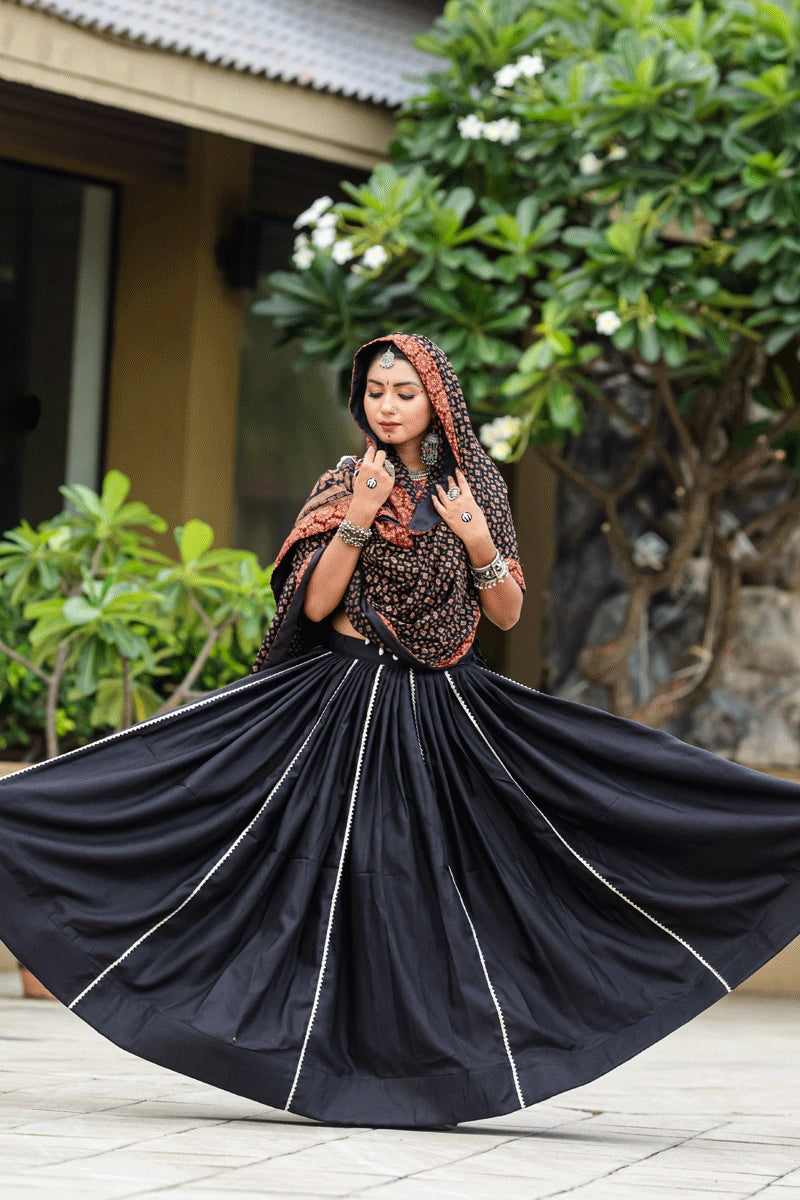 Fully Black Gujarati Chaniya Choli For Garba