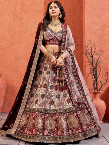 Beautiful Designer Bridal Pink Velvet Hand Work Lehenga Choli