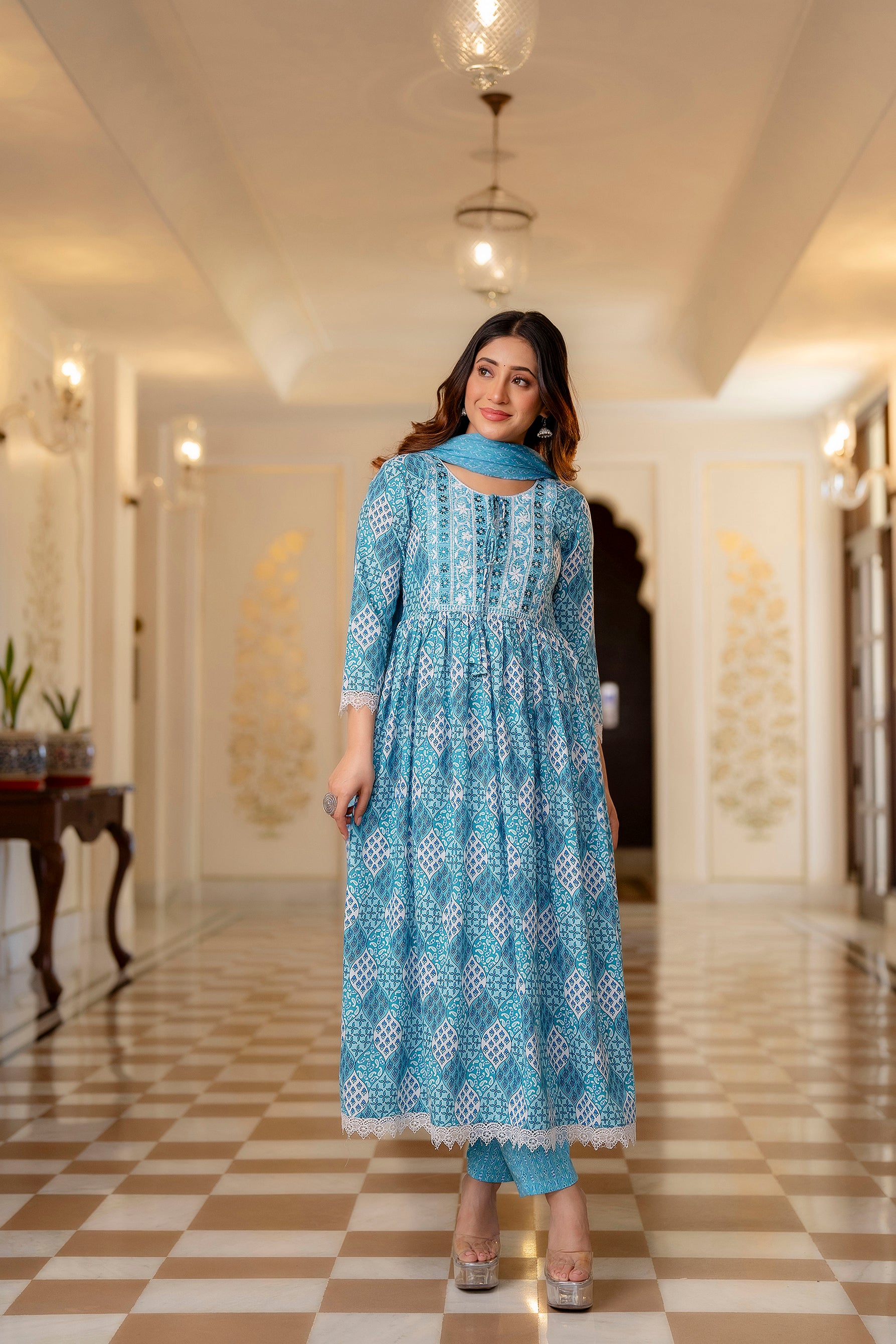 Elegant Blue Viscose Blend Embroidered Kurti for Festive Occasions

