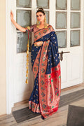 Navy Blue Zari Woven Traditional Paithani Silk Saree