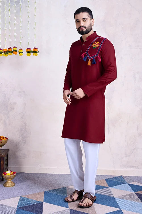 Maroon Color Festival Wear Men's Kurta Stylish Collection