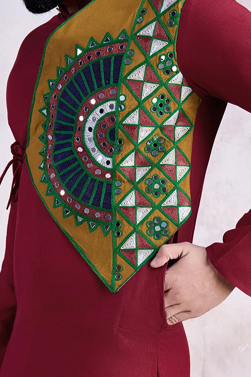 Maroon Color Ready to Wear Traditional Kurta for Mens Wear