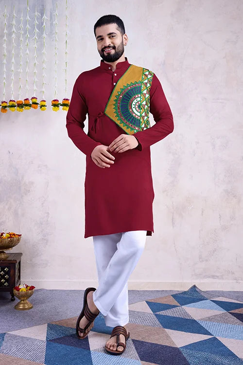 Maroon Color Ready to Wear Traditional Kurta for Mens Wear