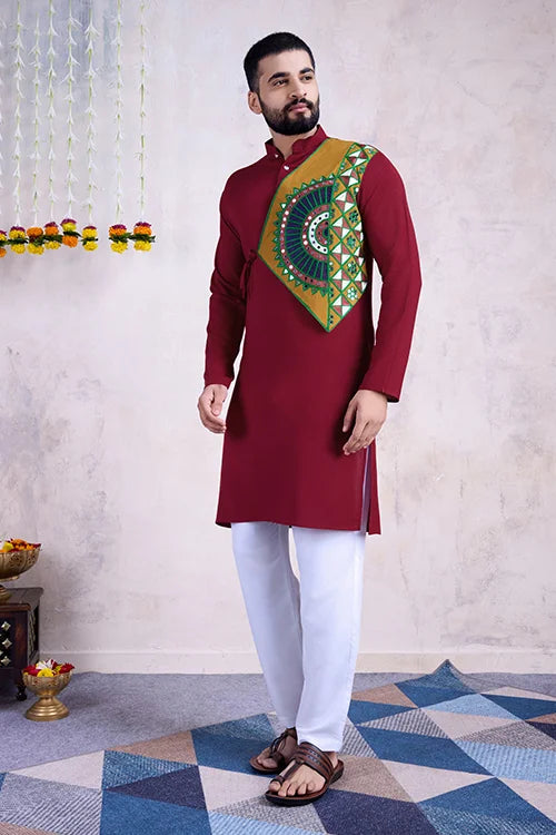 Maroon Color Ready to Wear Traditional Kurta for Mens Wear