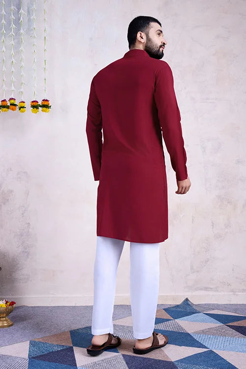 Maroon Color Ready to Wear Traditional Kurta for Mens Wear