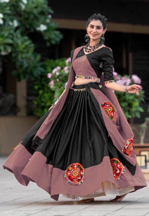 Navratri Special Cotton Lehenga in Black and Purple