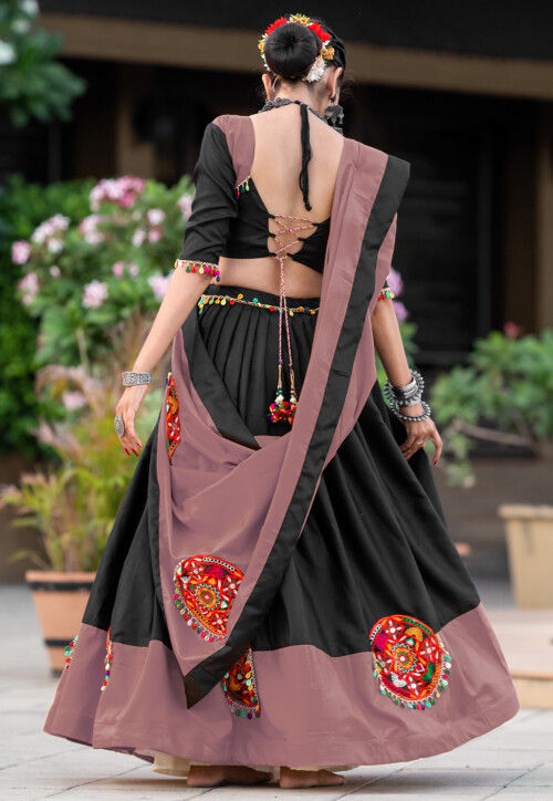 Navratri Special Cotton Lehenga in Black and Purple