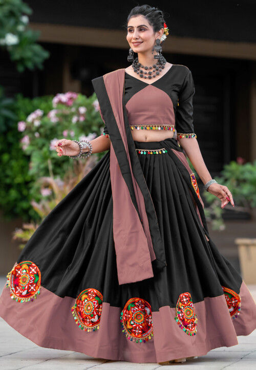 Navratri Special Cotton Lehenga in Black and Purple