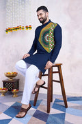 Navy Blue Navratri Special Designer Embroiered Kurta for Men's Wear