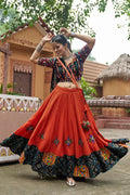 Orange Viscose Rayon Embroidered Work Navratri Chaniya Choli.