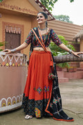 Orange Viscose Rayon Embroidered Work Navratri Chaniya Choli.