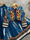 Navy Blue Rayon Cotton Shibori Chaniya Choli with Heavy Gamthi Patch