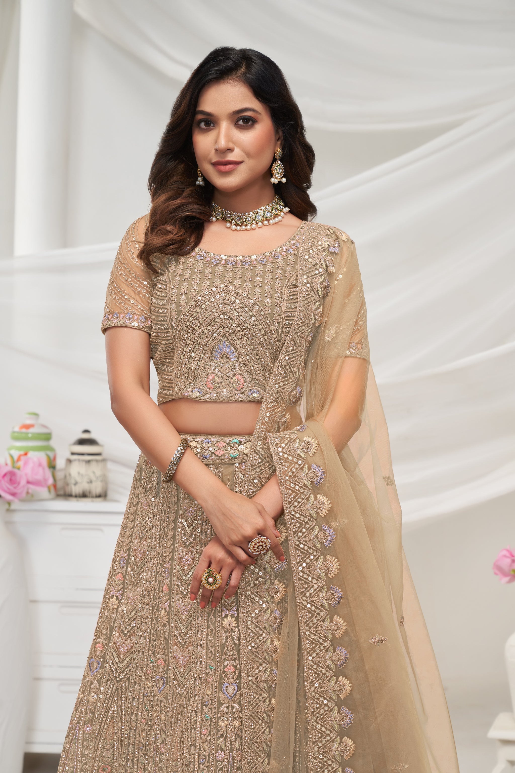 Stunning Golden Semi-Stitched Lehenga with Dupatta & Unstitched Blouse