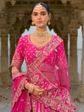 Bright Pink and Gold Embroidered Bridal Lehenga