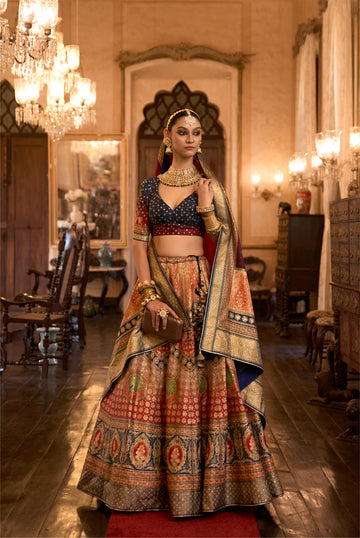 Lavish Silk Bridal Lehenga Choli with Intricate Aari Work