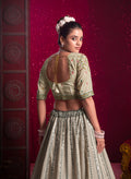 Off-White Lehenga in Vanilla Shine Silk & Sequins & Thread Embroidery