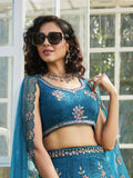 Navy Blue Net Embroidered Net Lehenga with Sequins & Zarkan Work