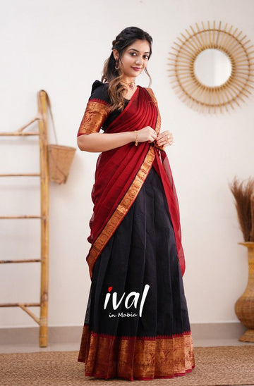 Beautiful Kanjiveram Silk Pure Zari HALF Saree with Blouse Along With Dupptta