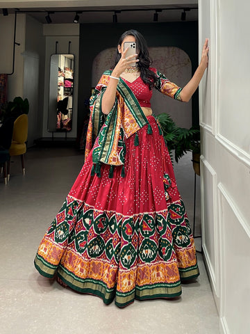 Beautiful Designer Pure Tussar Silk Patola Print Lehenga Choli