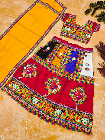 Navratri Traditional Kid's Pure Cotton With Half and Malti colour Lehenga Choli