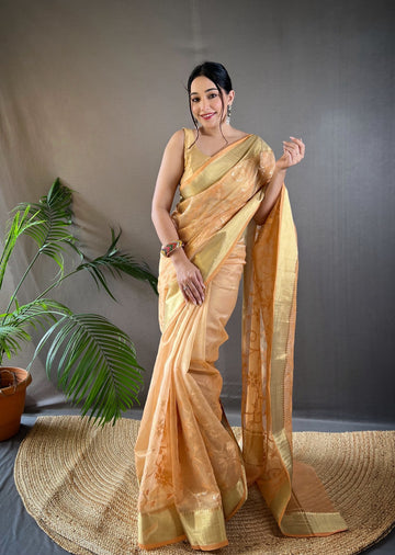 Beautiful Party Wear Zari Tissue With Sequen Work Saree