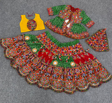 Navratri kid's Traditional 4pc Lehenga set with Cap and Kedia