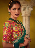 Emerald Green Glass Tissue Saree with Sequins Embroidery Work