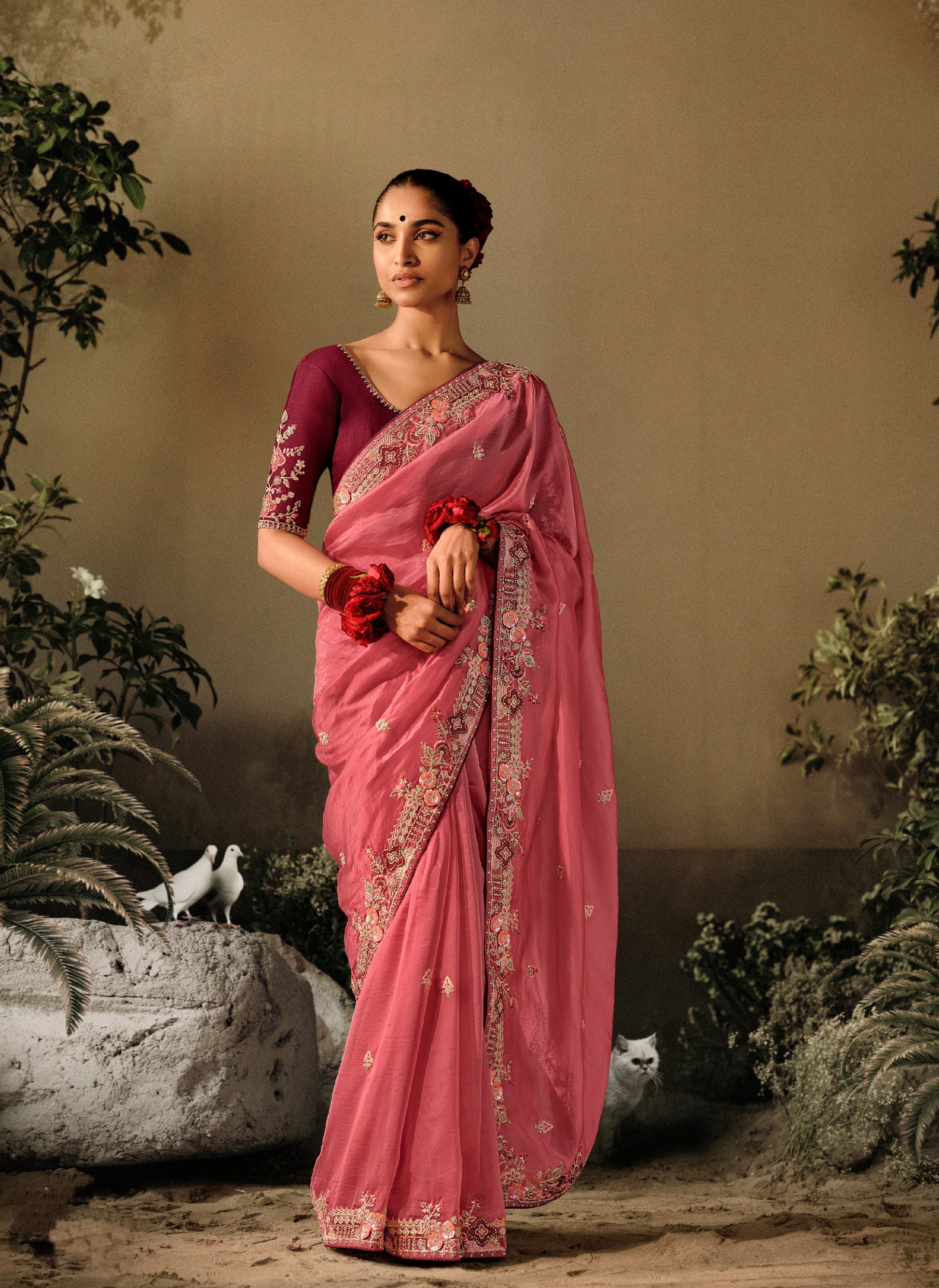 Red Bridal Saree with Heavy Embroidery and Stones