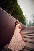 Cream & Rose Gold Embroidered Bridal Lehenga with Viscose Dupatta