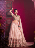 Peach Lehenga in Vanilla Shine Silk with Sequins & Thread Embroidery