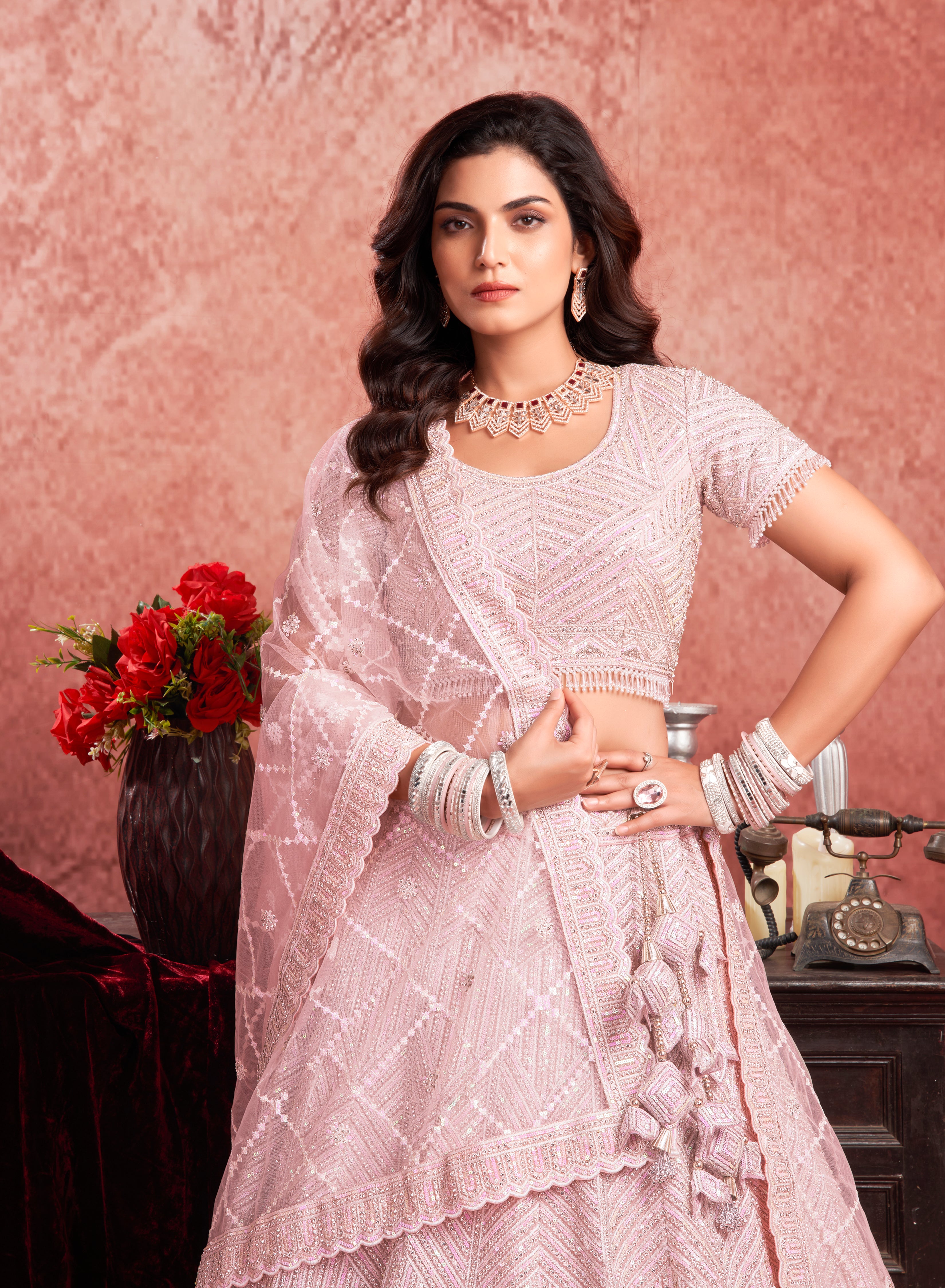 Bridal lehenga baby pink hotsell