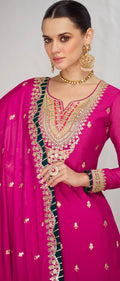 Pink Chinnon Silk Anarkali Suit with Embellished Skirt & Dupatta