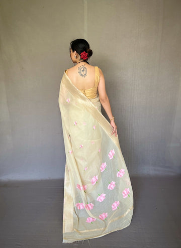 Party Wear Designer Lotus Pure Cotton Linen Saree