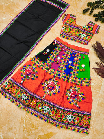 Navratri Traditional Kid's Pure Cotton With Half and Malti colour Lehenga Choli